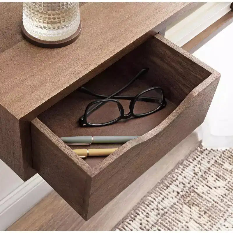 Kate and Laurel Hutton Rectangle Wood Floating Side Table, 22x10x5.5, Walnut Brown