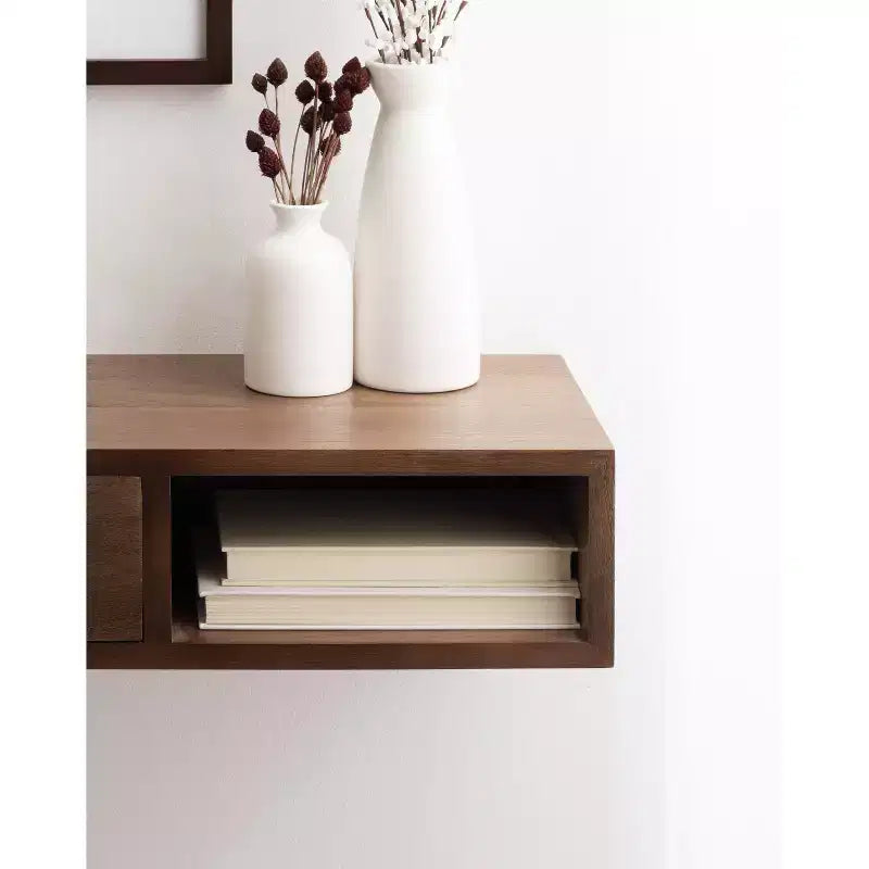 Kate and Laurel Hutton Rectangle Wood Floating Side Table, 22x10x5.5, Walnut Brown