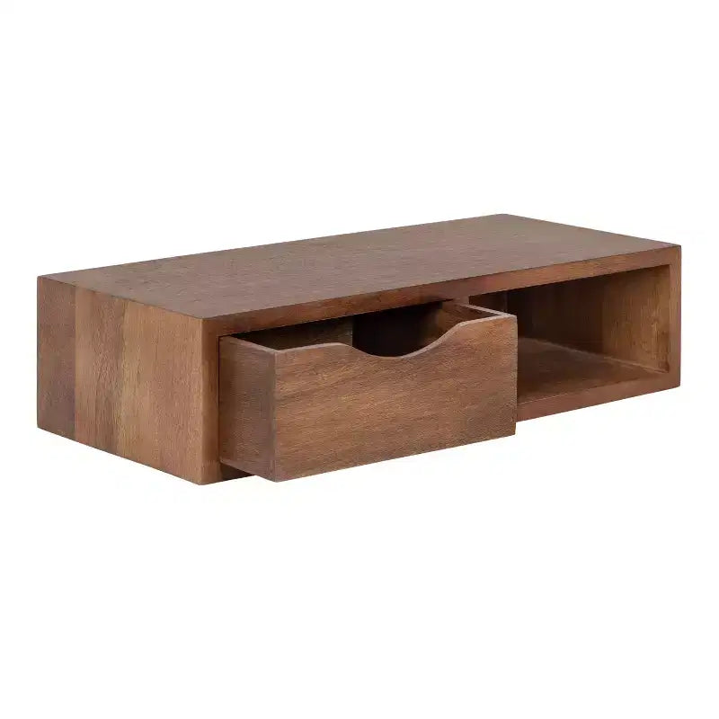 Kate and Laurel Hutton Rectangle Wood Floating Side Table, 22x10x5.5, Walnut Brown
