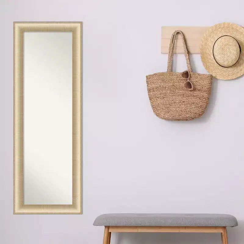 Amanti Art Elegant Brushed Honey Non-Beveled On the Door Mirror Full Length Mirror, Wall Mirror 52.75 in. x 18.75 in.