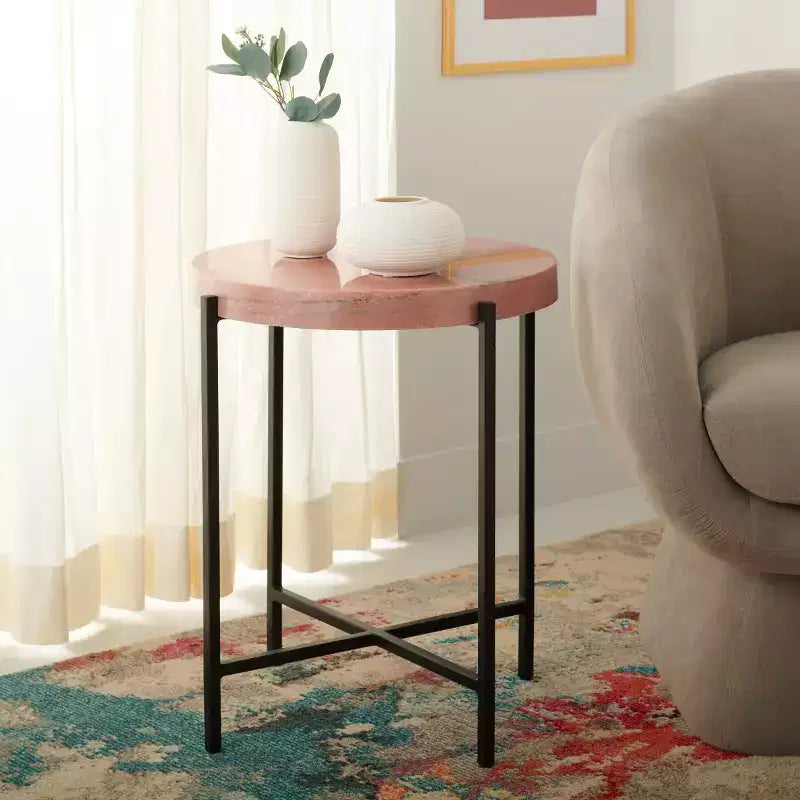 Azula Stone Top Accent Table - ACC3706 - Burnt Orange/Black - Safavieh