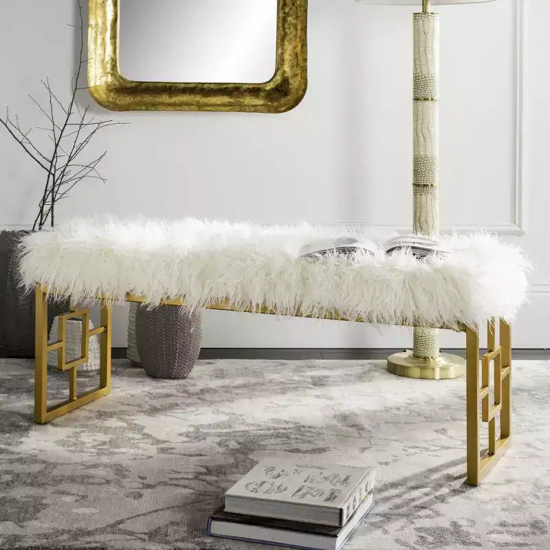 Mera Faux Lamb Bench - FOX6291 - White - Safavieh Couture