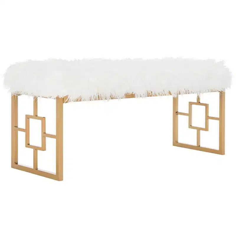 Mera Faux Lamb Bench - FOX6291 - White - Safavieh Couture